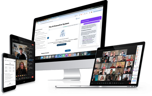 Placeholder product shot: the program on a desktop monitor, laptop, tablet and phone
